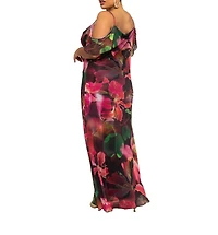 Fashion-szn Curve Women's Mesh Off The Shoulder Printed Maxi Dress