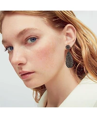 Bling Jewelry Formal Holiday Party Fashion Statement Black Crystal Dangle Linear Drop Teardrop Chandelier Earrings Prom Black Plated 2" Long