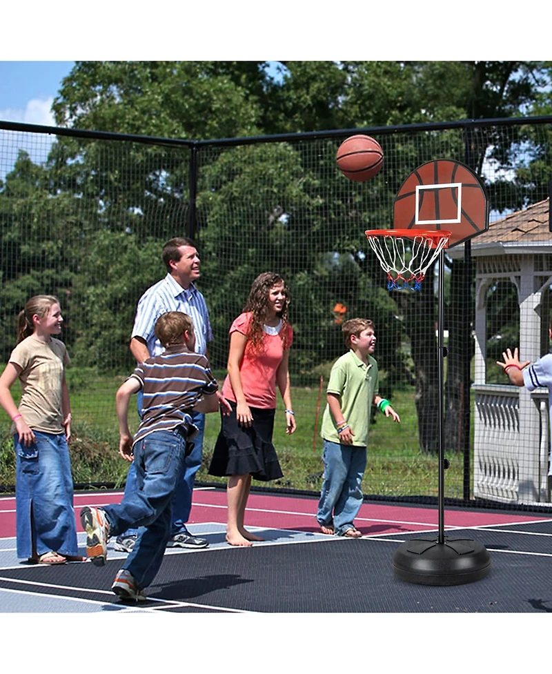 Gymax Kids 2-in-1 Basketball Hoop w/ Dart Board Double-sided Backboard & 6 Darts