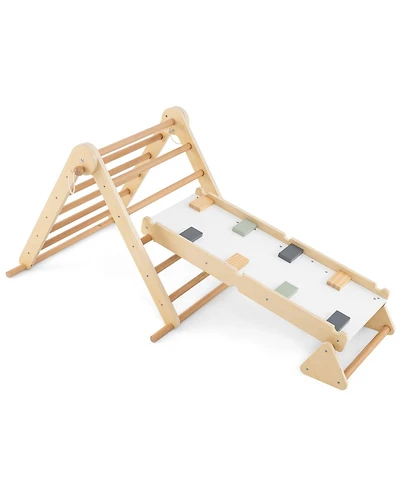 Gymax 3-in-1 Pikler Triangle Climbing Set Kids Montessori Climbing Toys Wooden Climber