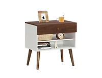 Mid-Century Nightstand with Storage Drawer and Tapered Rubber Wood Legs