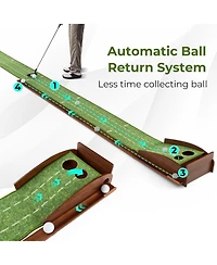 Mecale Golf Putting Mat Practice Training Aid with Auto Ball Return and 2/3 Hole Sizes