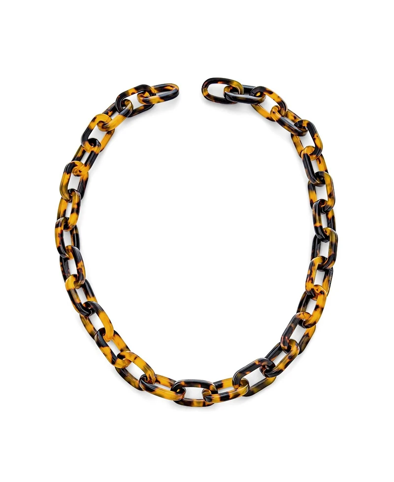 Bling Jewelry Stylish Golden Brown Oval Chain Link Faux Tortoise Shell Necklace 18 Inch