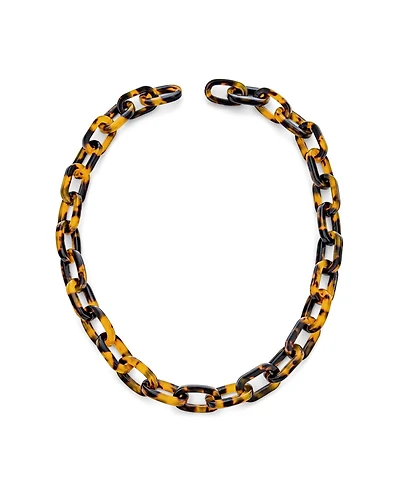 Bling Jewelry Stylish Golden Brown Oval Chain Link Faux Tortoise Shell Necklace 18 Inch