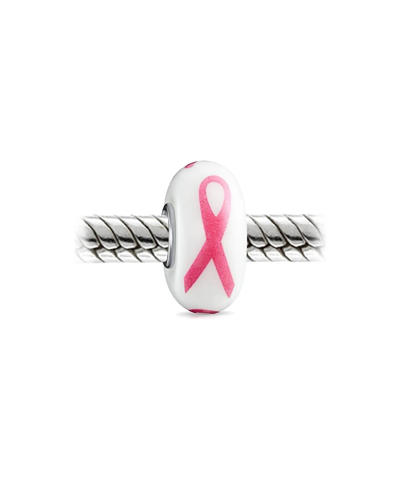 Bling Jewelry Set of 3 Pink Ribbon Breast Cancer Survivor Cz Glass Solid Crystal Spacer Charm Bead Sterling Silver