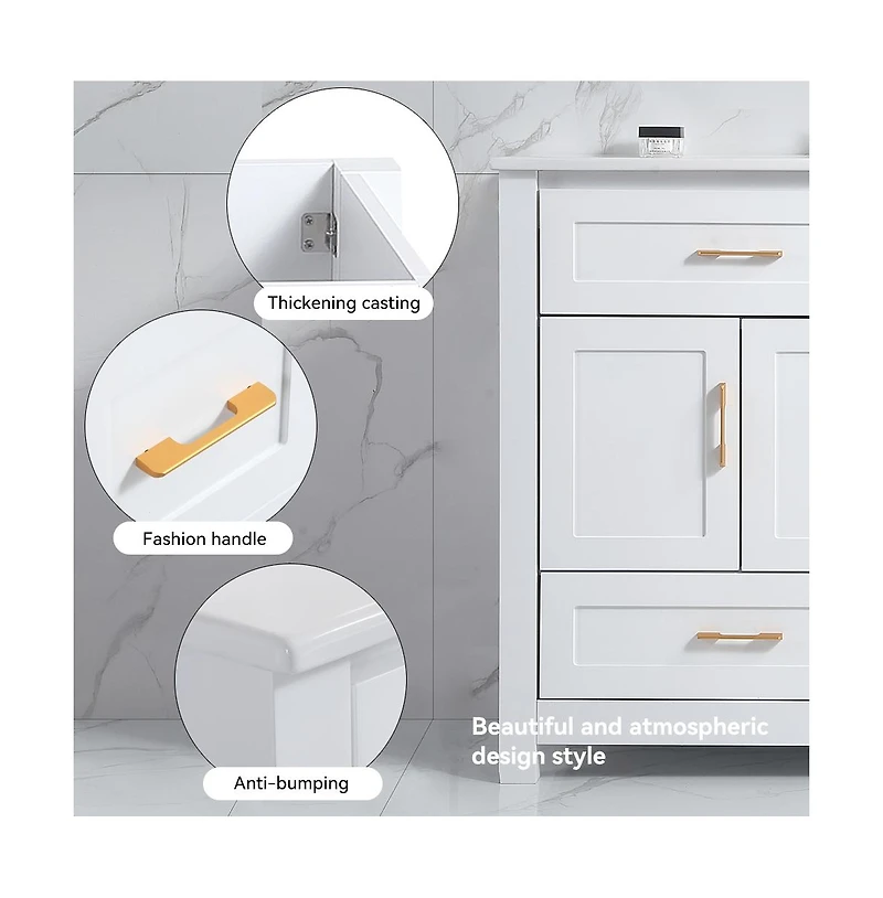Casainc 48" White Vanity with Ceramic Sink Combo, 4 Soft-Close Doors & 4 Drawers, Elegant Storage Unit
