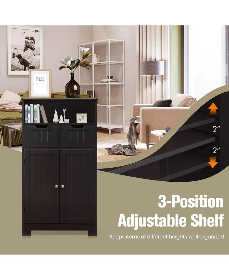 Wooden Bathroom Side Cabinet with 2 Drawers and Doors for Extra Storage