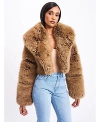 Miss Circle Women Yadavi Brown Faux Fur Cropped Jacket