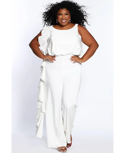 Celebrations by Sydney's Closet Women's Crepe Ruffle Jumpsuit
