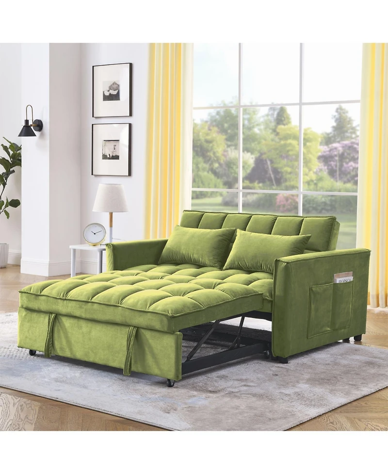 Streamdale Furniture Velvet Green 54" Sleeper Sofa with Adjustable Back