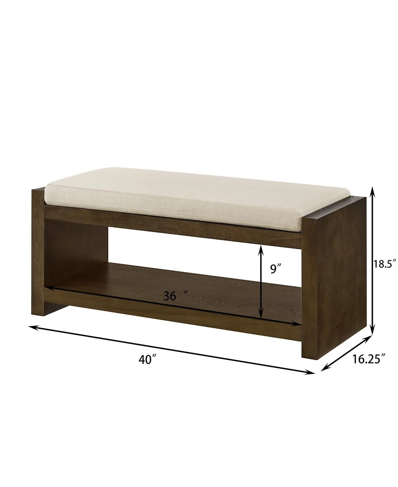 Streamdale Furniture 40" Ivory Bench with Shoe Rack & Removable Cushion