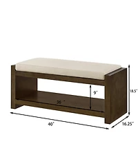 Streamdale Furniture 40" Ivory Bench with Shoe Rack & Removable Cushion