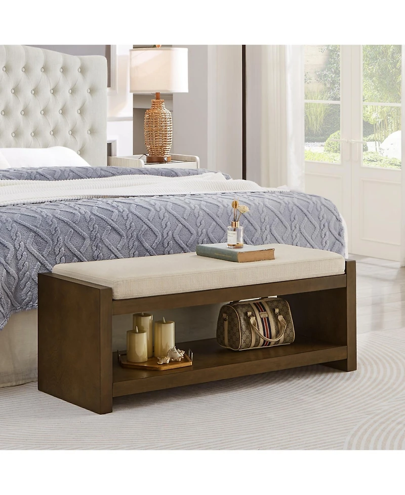 Streamdale Furniture 47" Accent Bench with Shoe Rack Padded Seating Removable Cushion