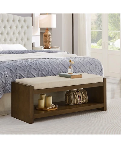Streamdale Furniture 47" Accent Bench with Shoe Rack Padded Seating Removable Cushion