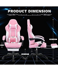 Streamdale Furniture Pink White Gaming Chair with Massage & Footrest
