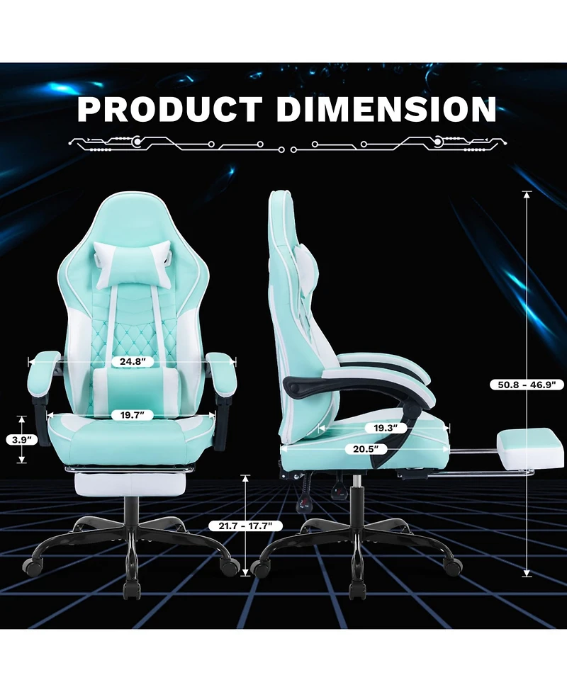 Streamdale Furniture Gaming Chair with Massage & Footrest - Green