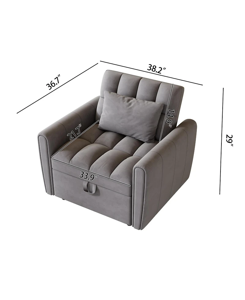 Streamdale Furniture 38.2" Foldable Velvet Sofa Bed - Dark Gray