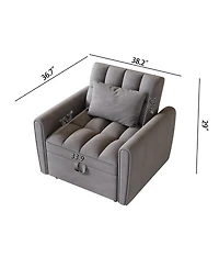 Streamdale Furniture 38.2" Foldable Velvet Sofa Bed - Dark Gray