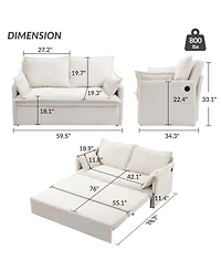 Streamdale Furniture Corduroy Convertible Sleeper Sofa Bed with Usb Ports