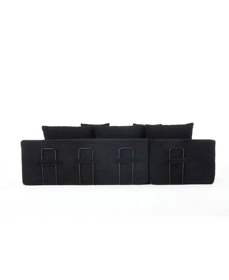 Streamdale Furniture L-Shaped Corduroy Sectional Sofa Bed - Black