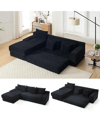 Streamdale Furniture L-Shaped Corduroy Sectional Sofa Bed - Black