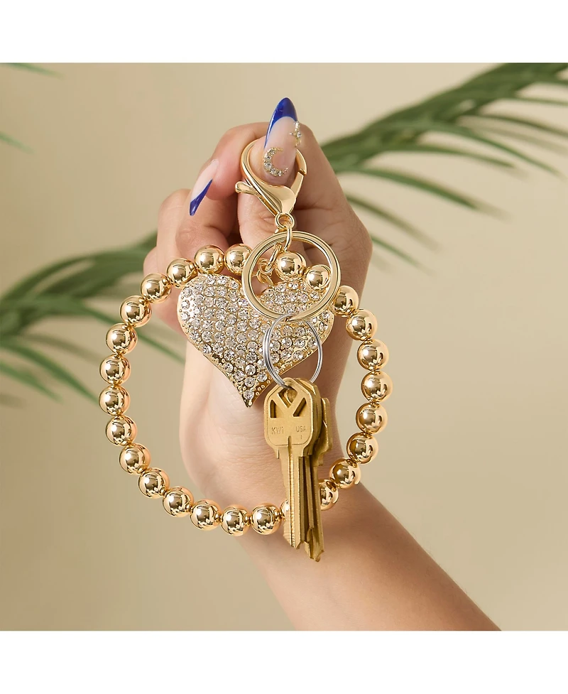 Jessica Simpson Heart Charm Stretch Keychain Bracelet in Gold-Tone