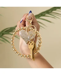 Jessica Simpson Heart Charm Stretch Keychain Bracelet in Gold-Tone
