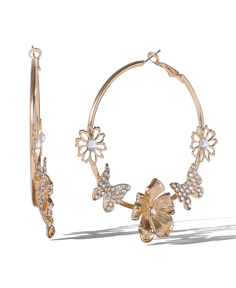 Jessica Simpson Floral Hoop Earrings in Gold