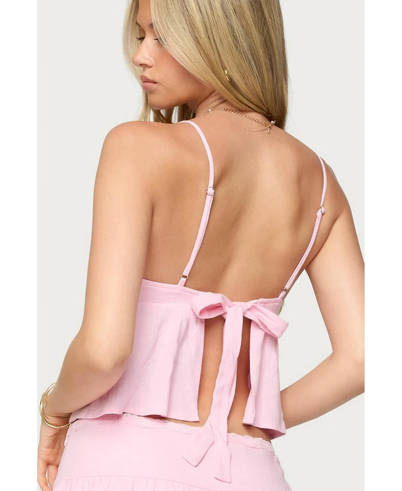 Edikted Womens Selene Lacey Pleated Tank Top