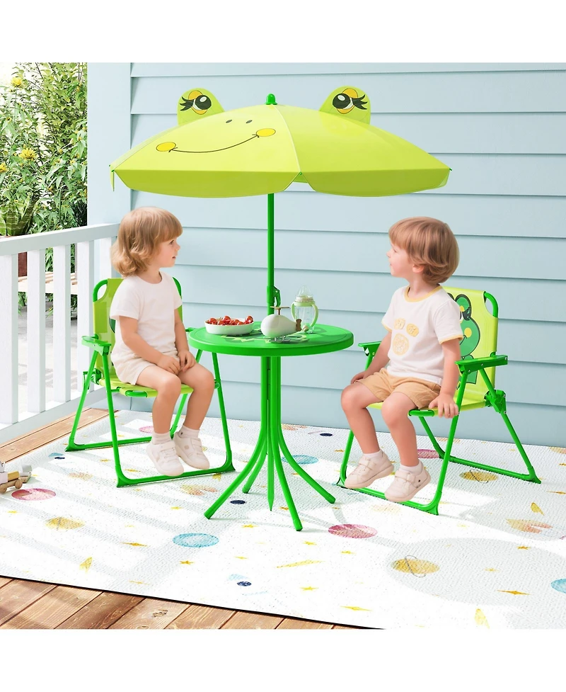 Gymax Toddler Picnic Table & Chair Set w/ 2 Folding Chairs & Height Adjustable Umbrella