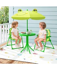 Gymax Toddler Picnic Table & Chair Set w/ 2 Folding Chairs & Height Adjustable Umbrella