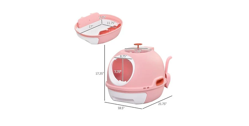 Aostirmotor Litter Box with a Lid, Scoop Enclosed Drawer & Skylight for Cats, Easy to Clean, Pink