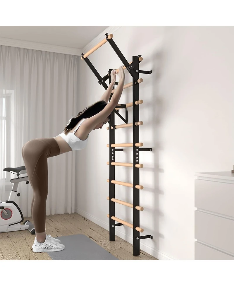 Er Kang Swedish Ladder – 9-Rod Stall Bar with Pull-Up & Dip Bars, Core & Stretching Trainer