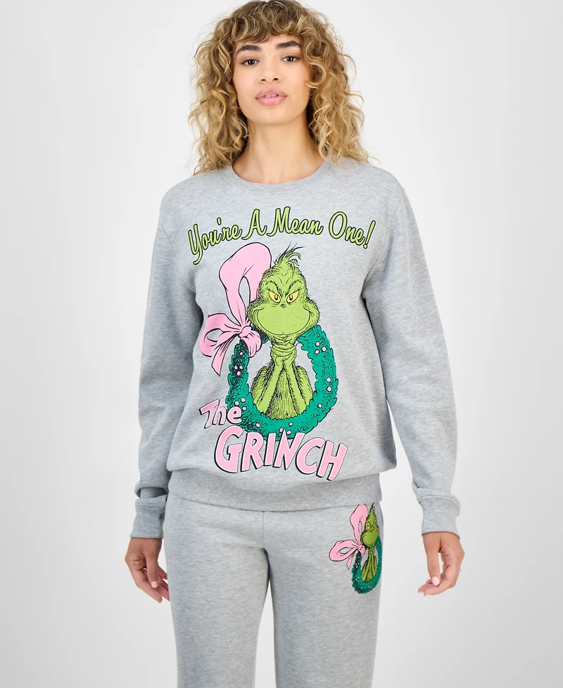 Love Tribe Juniors' The Grinch Wreath Crewneck Sweatshirt