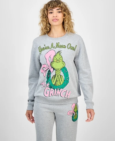 Love Tribe Juniors' The Grinch Wreath Crewneck Sweatshirt