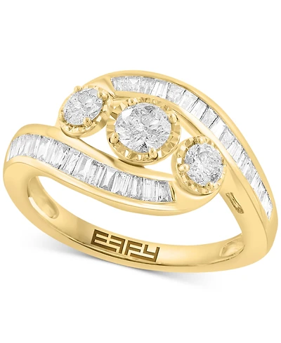 Effy Diamond Round & Baguette Triple Stone Swirl Ring (1 ct. t.w.) in 14k Gold