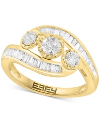 Effy Diamond Round & Baguette Triple Stone Swirl Ring (1 ct. t.w.) in 14k Gold