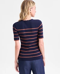 Tahari Asl Women's Petite Striped Short-Sleeve Sweater