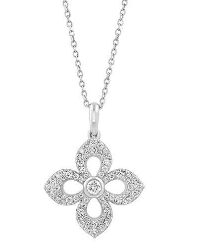 Effy Diamond Flower Pendant Necklace (1/2 ct. t.w.) in 14k White Gold, 18"
