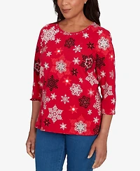 Alfred Dunner Petite Snowflake Embellished Top