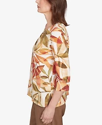 Alfred Dunner Petite Leaf Pleated Top