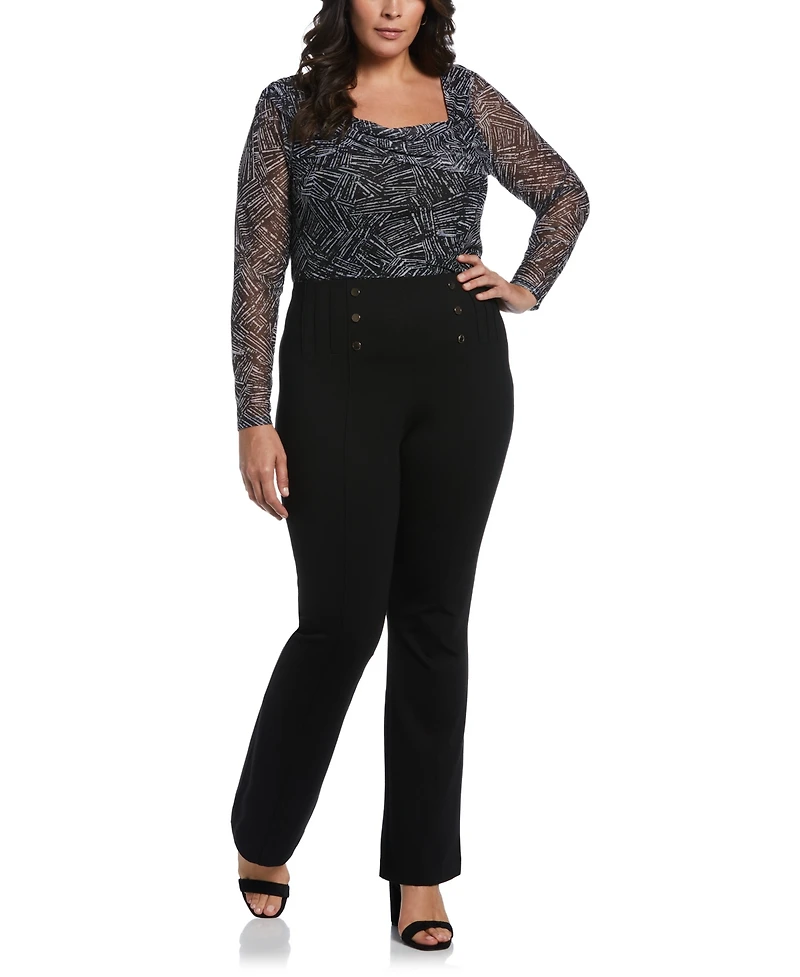 Ella Rafaella Plus Printed Asymmetrical Mesh Top