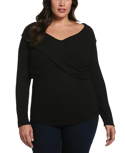 Ella Rafaella Plus Marilyn Ribbed Crossover Long Sleeve Top