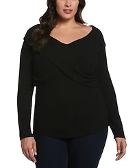 Ella Rafaella Plus Marilyn Ribbed Crossover Long Sleeve Top