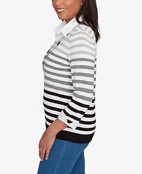 Alfred Dunner Petite Ombre Stripe Layered Sweater