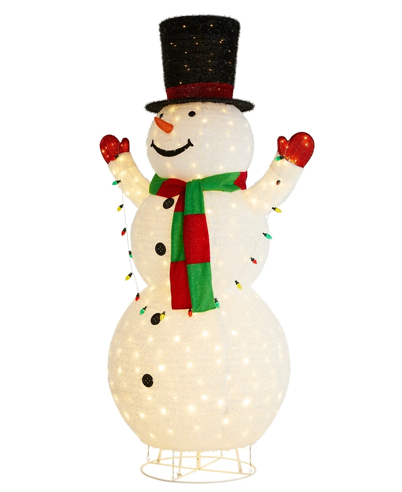 Glitzhome 94.5" Lighted Fabric Christmas 3D Foldable Snowman Outdoor Decor