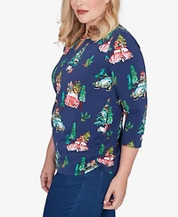 Alfred Dunner Petite Christmas Tree Beaded Top