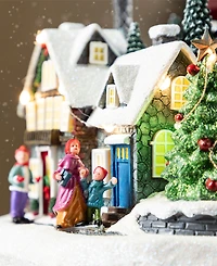 Glitzhome 16" Christmas Oversized Resin Lighted Musical Skiing Village