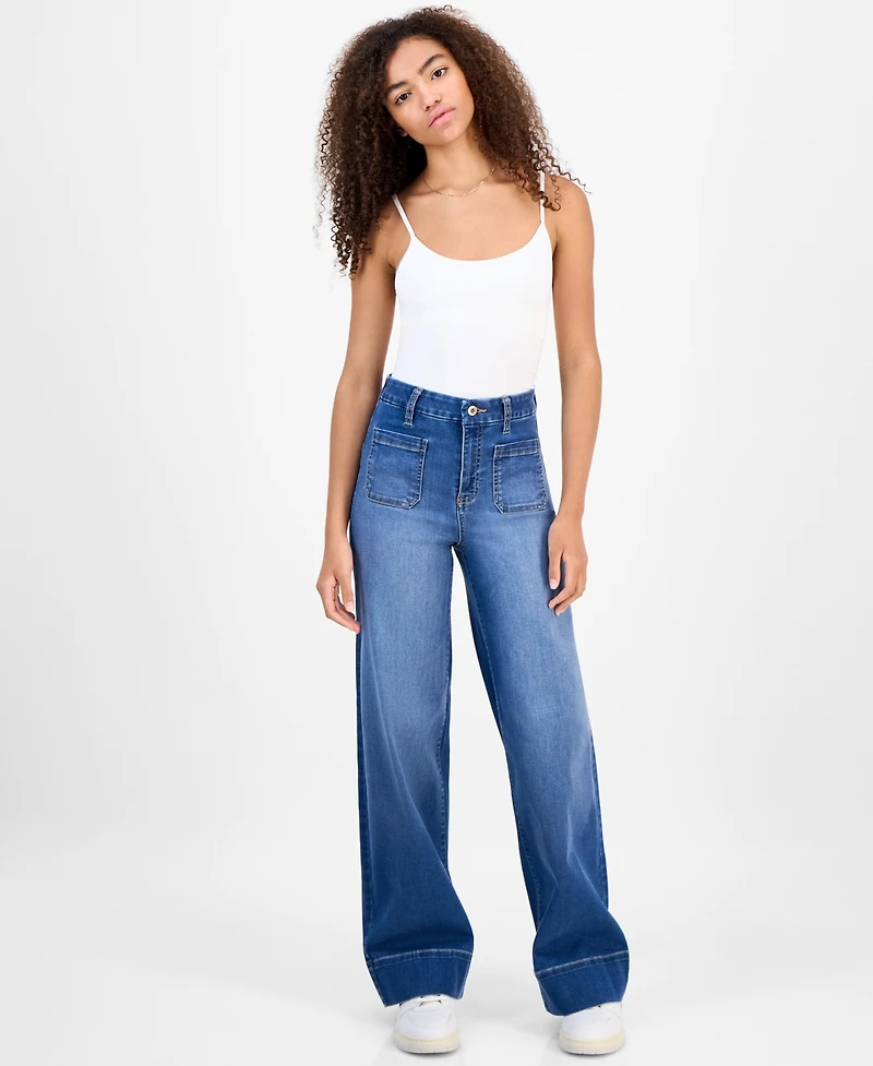 Celebrity Pink Juniors' High-Rise Wide-Leg Patch-Pocket Jeans