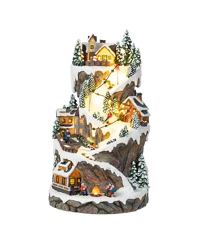 Glitzhome 15.5" Lighted Resin Christmas Skiing Mountain Village